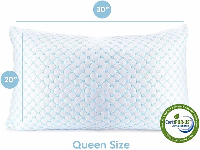 Nestl Cooling Pillow for Sleeping 1 Pack, Luxury Shredded Memory Foam Pillows Queen Size, Adjustable Cold Gel Pillows for Hot Sleepers Supportive Cool Pillow for Side Back Stomach Sleepers