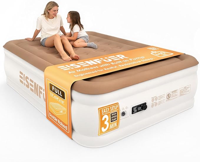 Air Mattress Full with Built-in Pump – 18" Raised Inflatable Bed with High Speed Built-in Pump, Stable and Durable, colchón inflable, Carry Bag, Cozy Guest Air Bed for Sleepovers, Glamping, Moving