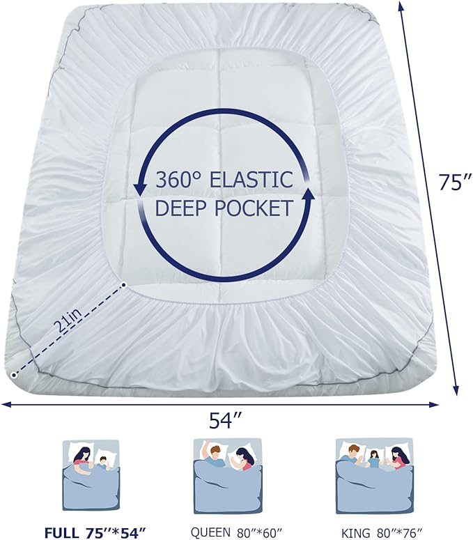 Marine Moon Mattress Topper Full, Cooling Plush Pillow Top Extra Thick Mattress Bed Topper, Fluffy Soft Mattress Pad, Hotel Quality Down Alternative Pillow Topper for Full Size Bed with Deep Pocket