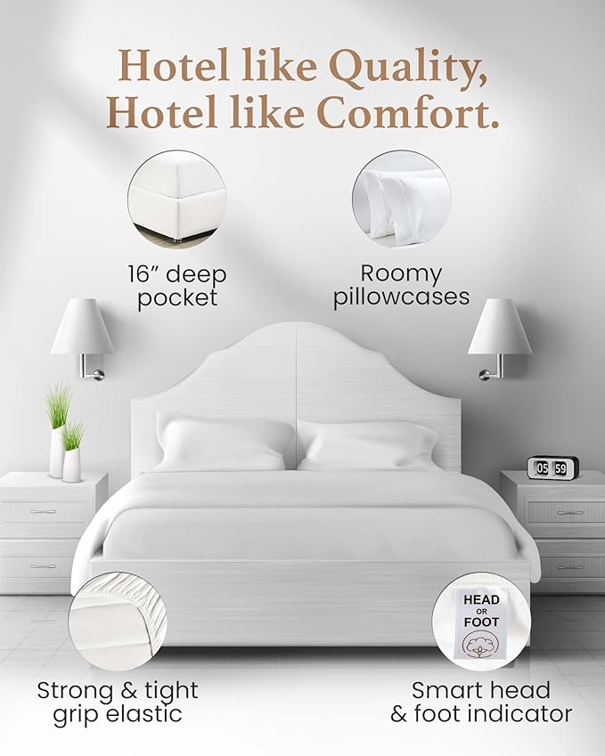 Good Sleep Bedding Full Size Bed Sheets, 4 Piece, 100% Egyptian Cotton Sheets Full Size Bed, Silky Sateen Weave, Ultra-Soft & Durable Hotel Sheets, 16" Deep Pocket Full Size Sheets Set - White