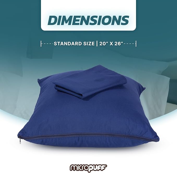 Micropuff Navy Standard Size Pillow Protectors with Zipper - 4 Pack - Soft and Breathable Hypoallergenic Pillow Cover. Pillowcase Protects Against Stains, Spills, and Perspiration. (20 x 26)