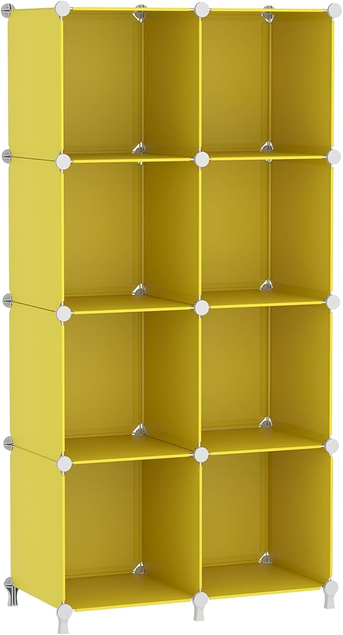 AWTATOS Cube Storage Organizer, 8 Cube Closet Organizers and Storage, DIY Stackable Bookshelf Plastic Clothes Organizer Shelving for Bedroom, Home, Yellow