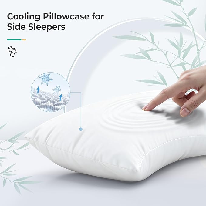 Cooling Curved King Pillow Case for Sider Sleeper Breathable Cool Silky Soft Pillow Cover with Zipper for Hot Sleepers,Hair and Skin Friendly,White,1 Pack,20x36IN