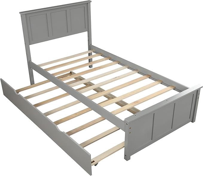 Ball & Cast Twin Bed Frames,Dyabed Platform Bed W/Pull Out Trundle Bed,Trundle can be Placed on Either Side of The Bed,for Bedroom,Guest Room,Apartment,Gray