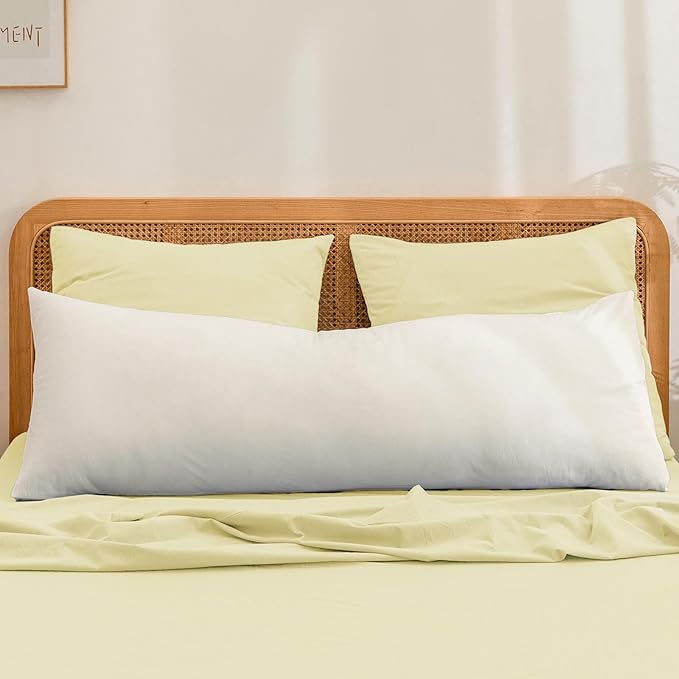 BESTOUCH 100% Washed Cotton Pillowcase for Hair and Skin Linen Feel Soft Comfortable Breathable 2 Set Pillow Case with Envelope Closure Solid Light Yellow Euro 26x26 Inches