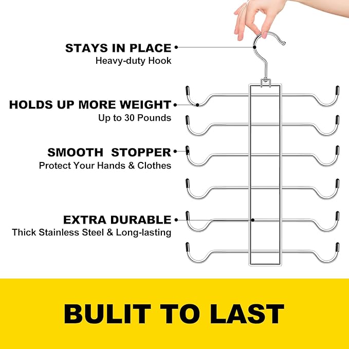 Metal Tank Top Hanger 2 Pack, Space Saving Bra Organizer with 24 Easy Access Hooks, 360° Swivel Closet Organizers and Storage, Apartment College Dorm Room Essentials, Small Space Organization Solution