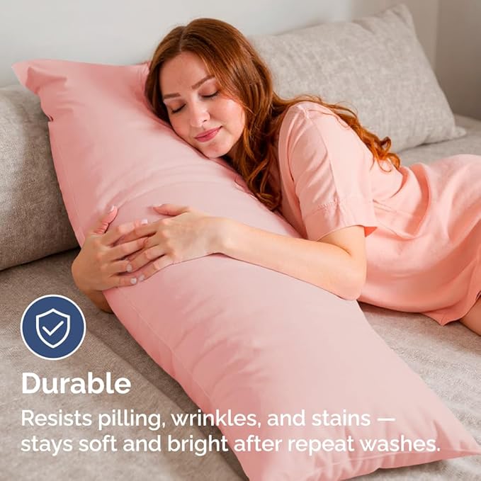 Body Pillowcases Set of 2-20x54 Long Body Pillow Case - Soft Body Pillow Cover for Sleeping & Side Sleepers - Comfy, Wrinkle & Fade Free - Machine Washable w/Envelope Enclosure Baby Pink