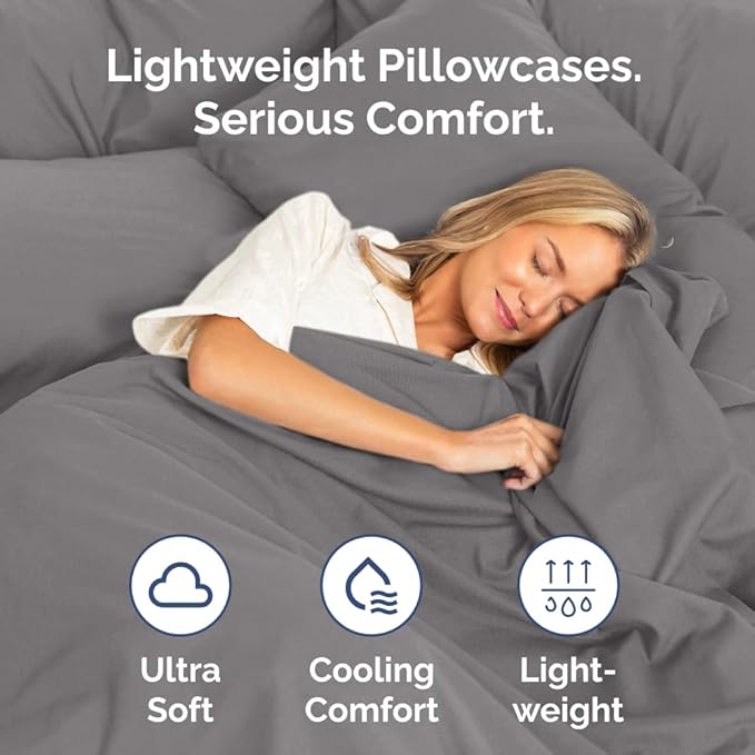 Standard Pillow Cases Set of 2 - Ultra-Soft Hotel Quality Pillowcase Covers - Comfy & Wrinkle Free - Stain & Fade Resistant - Machine Washable Pillow Protectors - 2 Piece Set - Standard Size Dark Grey