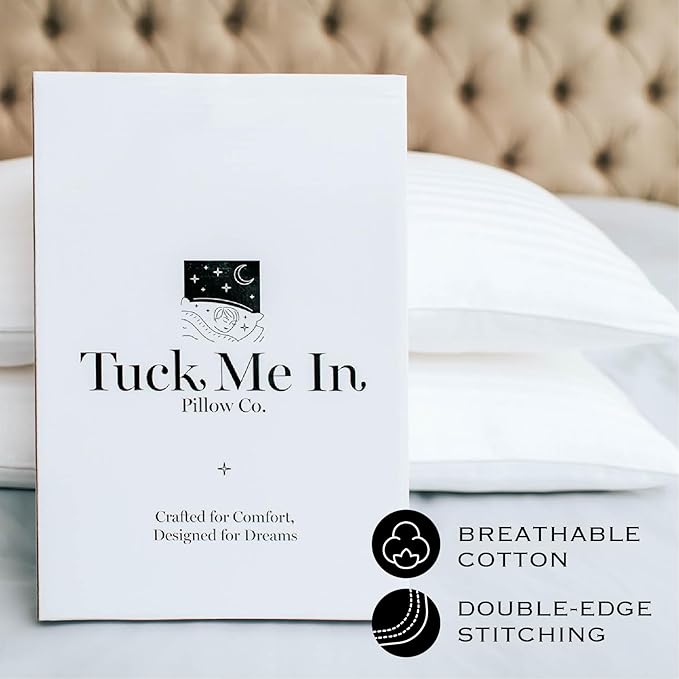 Houseify Tuck Me in Pillow Co. Down Alternative Pillows - King Sized Hypoallergenic Pillows, Set of 2 - Premium, Breathable Pillow for Side Sleepers and Back Sleepers