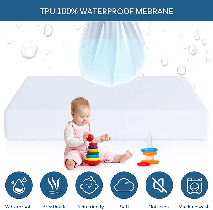 Moonsea Waterproof Mattress Protector Full Size,Mattress Cover Protector, Smooth Top Mattress Protector for Kids, Breathable Skin Friendly and Noiseless Fitted Sheet,Full Size,Polyester