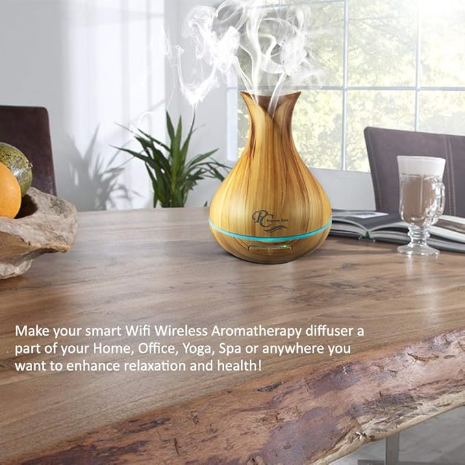 Sierra Modern Home Smart WiFi Humidifier - Aromatherapy Essential Oil Diffusers with App Control & Voice Control - Works with Alexa & Google Home - 400ml Ultrasonic Diffuser & Humidifier - Light Brown