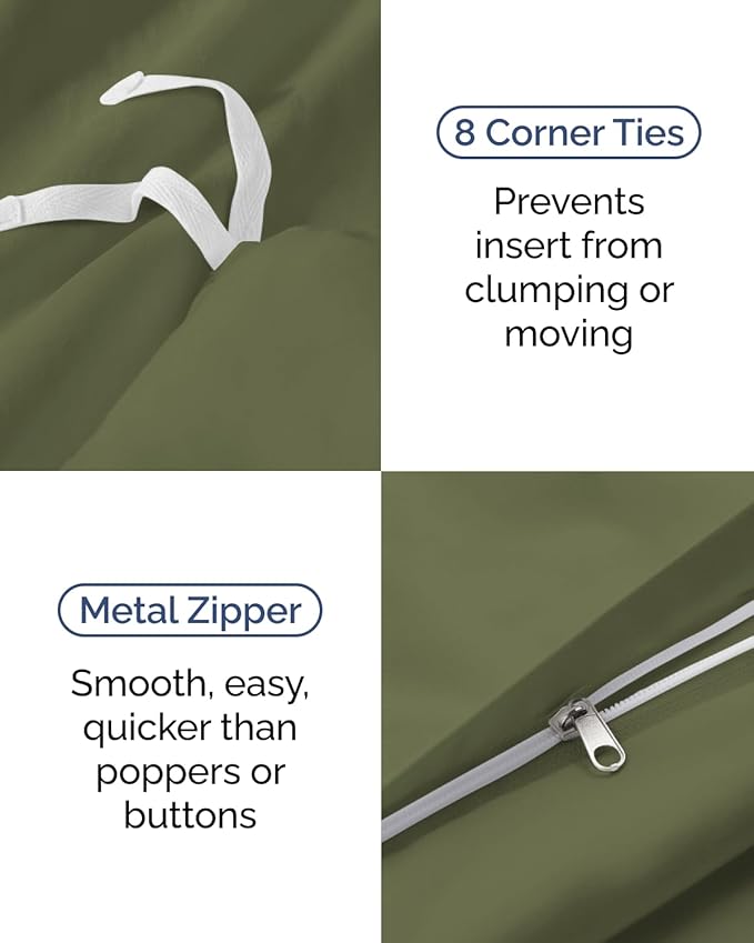 Duvet Cover Twin/Twin XL Size Set - Extra Soft Twin/Twin XL Duvet Cover 68" x 90" with 1 Pillow Sham - Hotel Luxury, Easy Care, Fade Free w/ Zipper Closures & Ties - Comfy & Breathable (Sage Green)