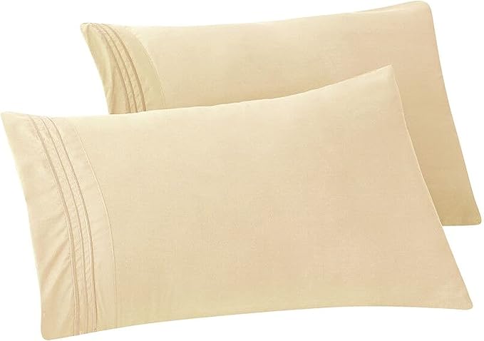 Elegant Comfort Solid Pillowcases 1500 Premium Hotel Quality Microfiber - Smooth Weave, Wrinkle and Stain Resistant, Easy Slip-On, 2-Piece Set, Standard/Queen Pillowcase, Cream