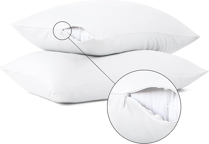 100% Cotton Classic Pillow Protectors with Invisible Zipper, 600 Thread Count Sateen Weave Soft and Breathable Pillow Cases, Protect Pillows from Dirt, Dust and Debris (Queen, 20"x30", Set of 2)