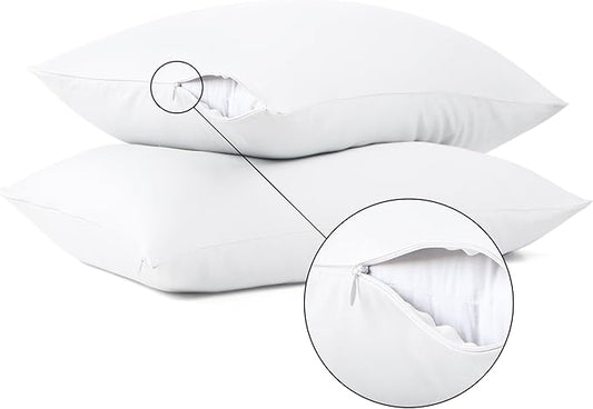 100% Cotton Classic Pillow Protectors with Invisible Zipper, 600 Thread Count Sateen Weave Soft and Breathable Pillow Cases, Protect Pillows from Dirt, Dust and Debris (Queen, 20"x30", Set of 2)