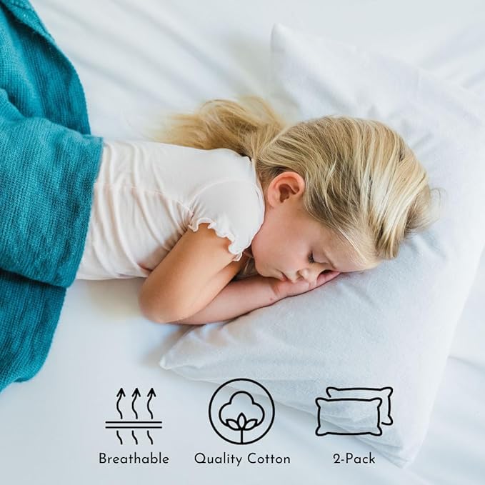 Toddler Pillow 13x18 for Sleeping – Kids Pillow for Toddler Bed, Travel, Daycare & Preschool – Soft Hypoallergenic Cotton Toddler Bed Pillow for Ages 2–5, Small Pillow for Kids Nap Time (2-Pack)