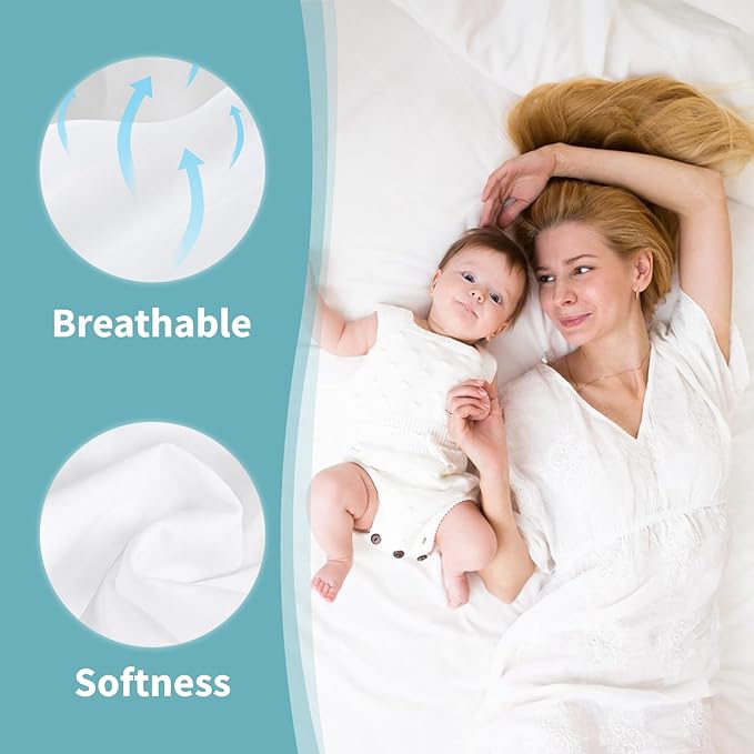 Twin Mattress Protector Waterproof 2 Pack Washable Mattress Cover Breathable Twin Size Fitted Bed Pad Noiseless Plastic Protection Up to 18” Mattress Protector Soft（White）
