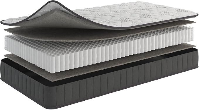 Ottomanson Twin 9" Hybrid Mattress - Medium Firm Support - Made in USA - Individually Pocketed Coils & CertiPUR-US Foam - Fiberglass-Free - Bed in a Box