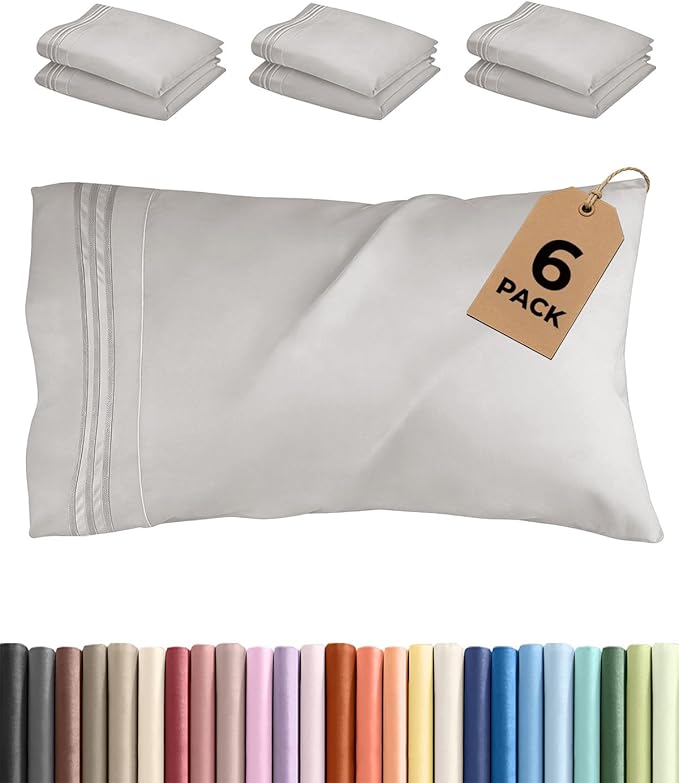 King Pillow Cases Set of 6 - Ultra Soft Hotel Quality Pillowcase Covers - Comfy, Cozy & Wrinkle Free - Shrink, Stain and Fade Resistant - Machine Washable Pillow Protectors - 6 Piece Set - French Grey