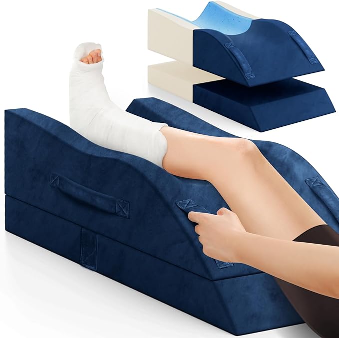 TranquilRelax Leg Elevation Pillows, Wedge Pillow for After Surgery Or Rest, Memory Foam Leg Support Adjustable, Back Knee Hip Ankles Pain Relief, Knee Pillow for Sleeping Blood Circulation Blue