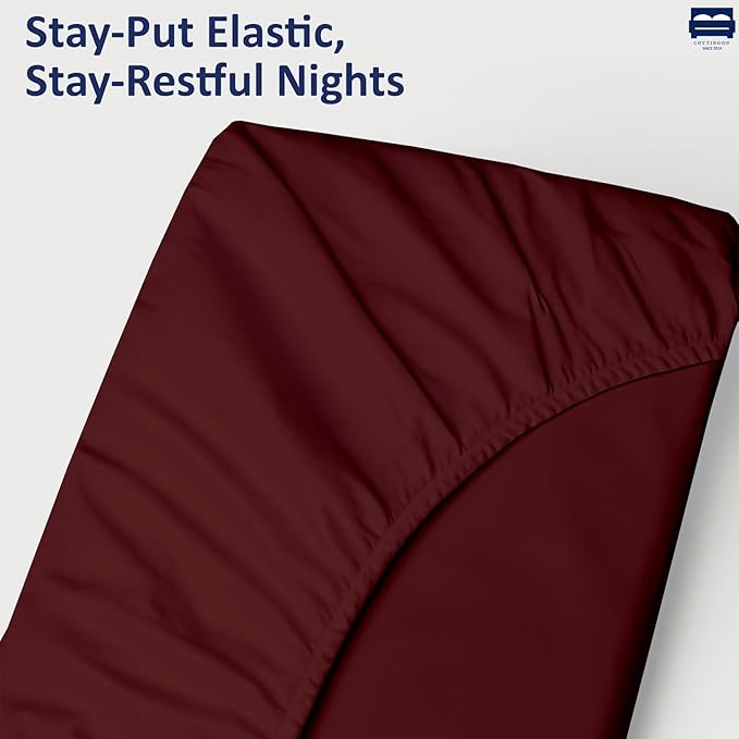 Cot Size 30" x 75" Fitted Sheet, 100% Egyptian Cotton, Perfect for Camp Bunk Beds/RVs/Guest Beds/Army Cots/Replacement Mattress (Burgundy)