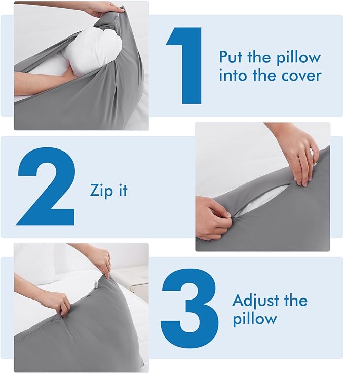 Avolare Cooling Body Pillow Cases 1 Pack,Arc-Chill 3.0 Cooling Body Pillow Cover for Hot Sleepers with Zipper(Q-Max>0.5), Soft Silky 20" x 54" Summer Long Pillow Cases for Hair and Skin- Grey