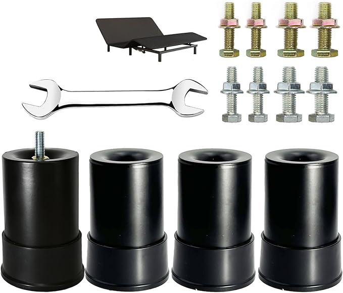 4 Inch Metal Adjustable Bed Base Frame Leg Replacement Heavy Duty Extra Height Leg Compatible with 89% of Frameworks Such as M8 M10 Thread (Set of 4)