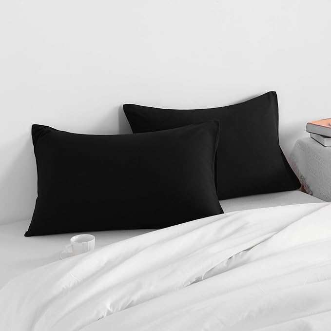 NTBAY King Pillow Cases Set of 2, 2 Pack Brushed Microfiber 20x36 Pillow Cases, Soft, Wrinkle, Fade, Stain Resistant Black Pillow Cases with Envelope Closure, 20x36 Inches, Black