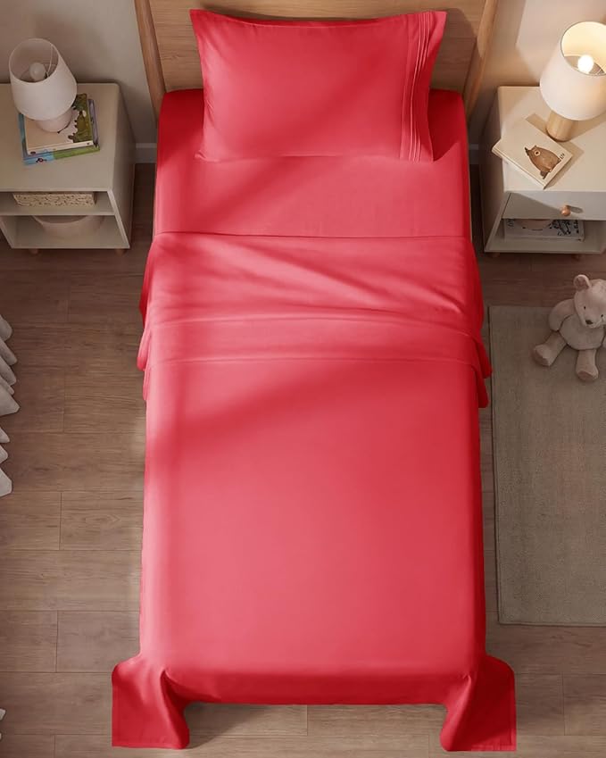 Twin Size 3 Piece Sheet Set - Comfy Breathable & Cooling Sheets - Hotel Luxury Bed Sheets for Women & Men - Deep Pockets, Easy-Fit, Extra Soft & Wrinkle Free Sheets - Red Oeko-Tex Bed Sheet Set