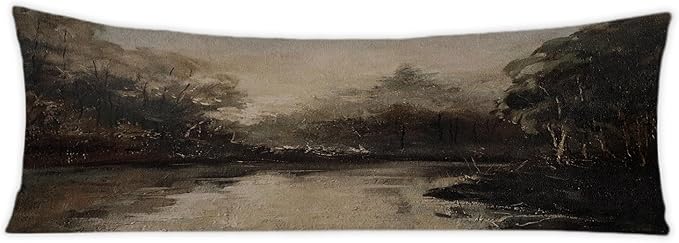 Vintage Moody River Landscape 20x54 Body Pillow Cover, Rustic Farmhouse Country Lake Scenery Decorative Long Body Pillow Cases for Bed Couch