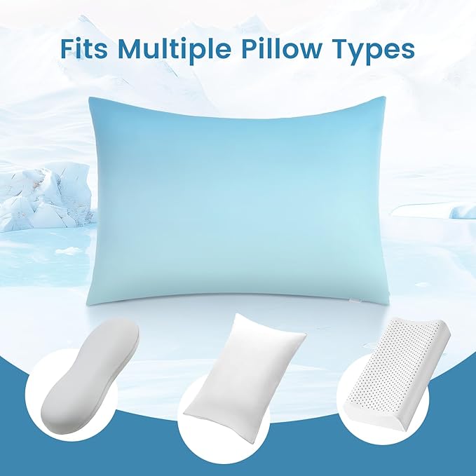 LUXEAR Cooling Pillow Cases, 2 Pack Queen Size Arc-Chill Q-max > 0.5 Gradient Cool Pillowcases for Hair Skin,Silky Cooling Summer Pillow Covers for Hot Sleepers & Night Sweats-Gradient Light Blue