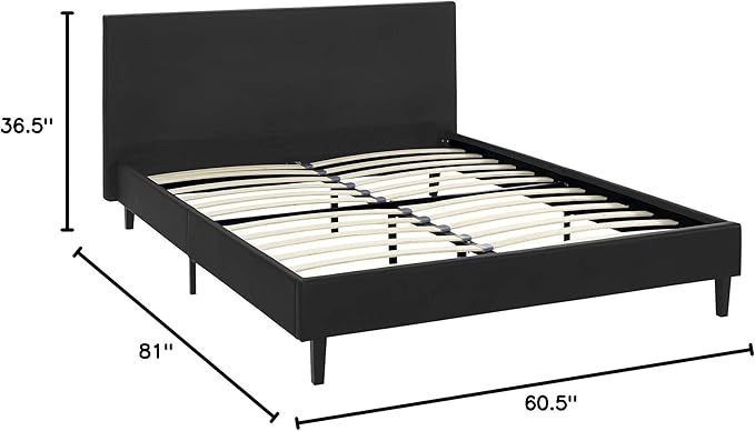 Modway Anya Upholstered Black Faux Leather Full Platform Bed with Wood Slat Support