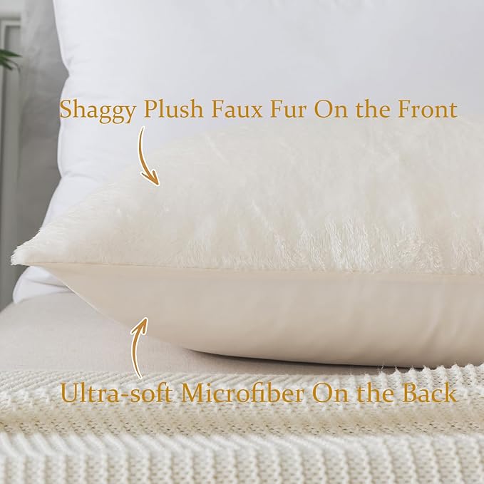 Whatsbedding Sherpa Body Pillow Cover, Ultra Soft Faux Fur Body Pillowcase, Luxury Shaggy Plush Long Pillowcase, Envelope Closure - Beige (20x54 inch)