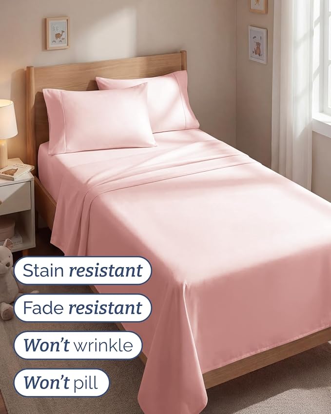 Twin 4 Piece Sheet Set - Comfy, Breathable & Cooling - Hotel Luxury Bedding for Women, Men, Kids, Teens & Children - 1 Flat & 1 Fitted Sheet & 2 Pillowcases w/ Deep Pockets - Wrinkle Free - Baby Pink