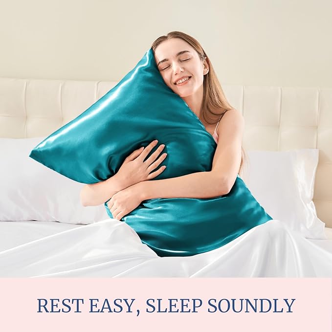 BEDELITE Satin Pillowcase for Hair and Skin, Super Soft and Cooling Similar to Silk Pillow Cases 2 Pack with Envelope Closure, Gift for Women Men(20"x26" Standard Size, Teal)