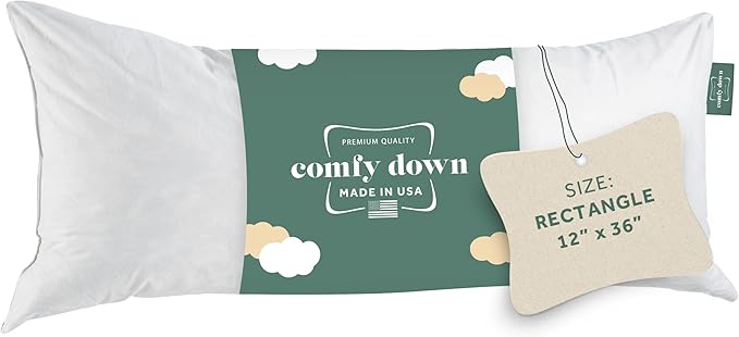 ComfyDown 12x36 Throw Pillow Insert, Down & Feather Fill, 100% Cotton Cover, Made in USA – Premium Soft Lumbar Decorative Pillow Form Sham Stuffer for Bed, Sofa & Couch