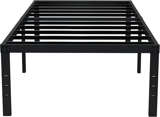 EMODA 18 Inch Twin Bed Frame No Box Spring Needed, Heavy Duty Tall Metal Twin Platform Bed Frames with Large Storage Space, Noise Free, Easy Assembly, Black