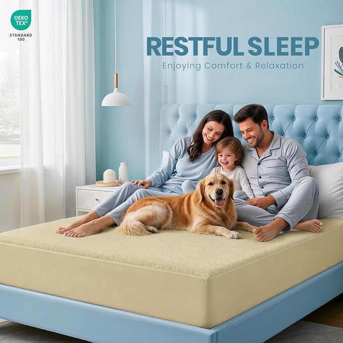 Queen Size Mattress Protector Waterproof, Premium 200 GSM Terry Mattress Cover, Soft & Breathable Bed Cover, Fitted Sheet Style Stretchable Deep Pockets 17" by Utopia Bedding (Beige)