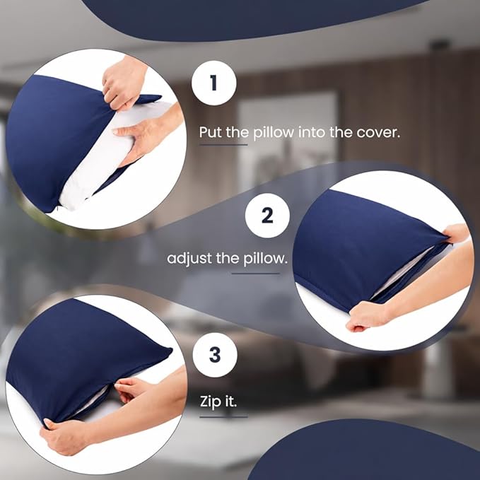 EVOLIVE Ultra Soft Body Pillow Cover 21"x54", Cozy Microfiber Pillowcase with Hidden Zipper, Breathable, Perfect for Pregnancy & Side Sleepers, Cover Only (21"x54" Body Pillow Cover, Navy)