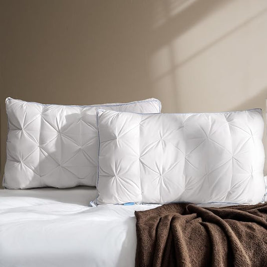 QUTOOL Luxury Hotel Goose Feather Pillow, 100% Cotton Cover, Soft Support Pillow, Suitable for Sleepers on The Back, Sides, and Stomach, King Size Bed Pillows Set of 2