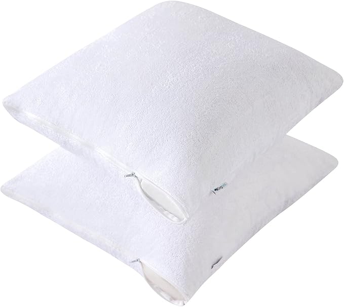 Kingnex Waterproof Feather Proof Pillow Protectors with Zipper 18x18 Pack of 2 Soft Bamboo Viscose Terry Zippered Square Pillow Covers for Throws