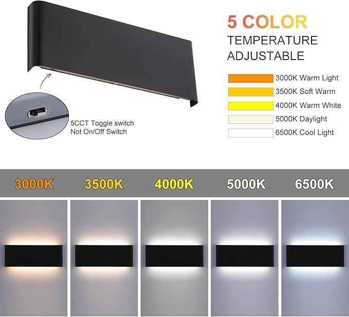 5 CCT (3000K-6500K) Adjustable Dimmable Wall Lamp 32W Modern Black LED vanity light Up and Down Wall Lighting 32.6 Inch Indoor Wall Sconce for Bedroom Staircase Hallway Dressing Table 1 Pack