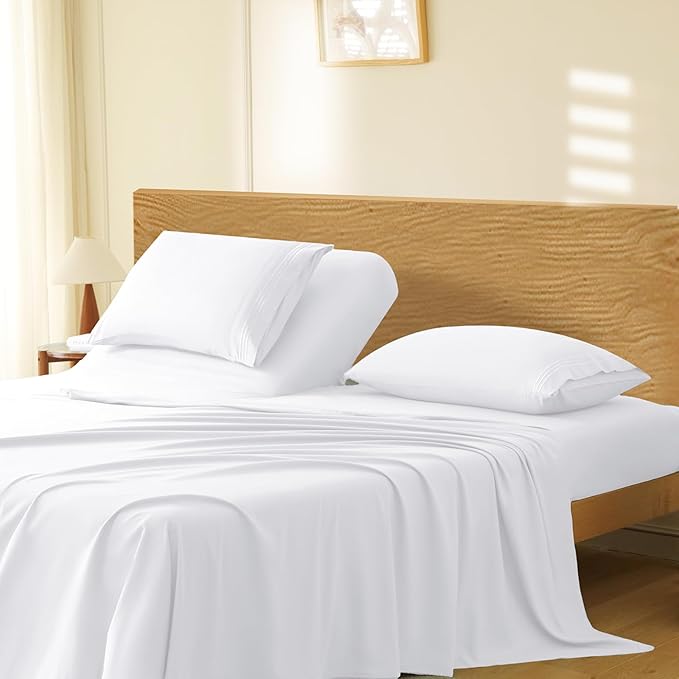 Manyshofu 4 Piece Split Head California King Sheets Sets for Adjustable Bed Sheet, Flex Head Split Top Cal King Sheets White Sheet Set - 1800 Thread Count Bedding Set with 14-16 Inch Deep Pockets