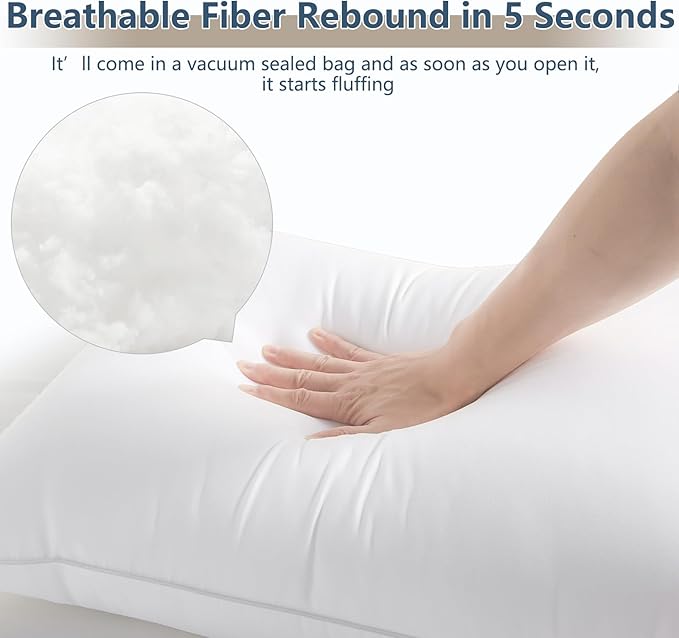 CozyLux Soft Supportive Bed Pillows for Side and Back Sleepers, Oeko-Tex Certified Down Alternative Filling, Hotel Quality Fluffy Sleeping Pillow, White, Standard - 18" x 26", 2 Pack