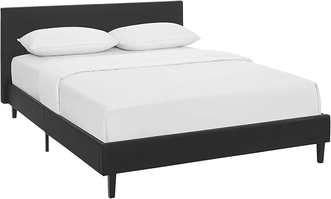 Modway Anya Upholstered Black Faux Leather Full Platform Bed with Wood Slat Support
