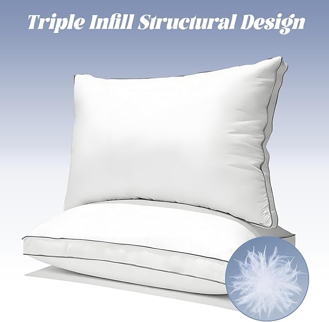 Luxury Goose Feather Down Pillow King Size Set of 2,Premium 3-Chamber Bed Pillows for Deep Sleep,900+ Fill Power,400 Count Cotton Shell,Hotel Quality Pillow for Side, Back Sleepers,19" x 35"