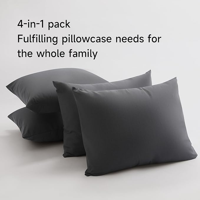BEITE 4 Pack Pillow Case Protectors Queen-Darkgray 20×30 Inches with Smooth Zipper Design -Comfortable and Skin-Friendly Pillowcase