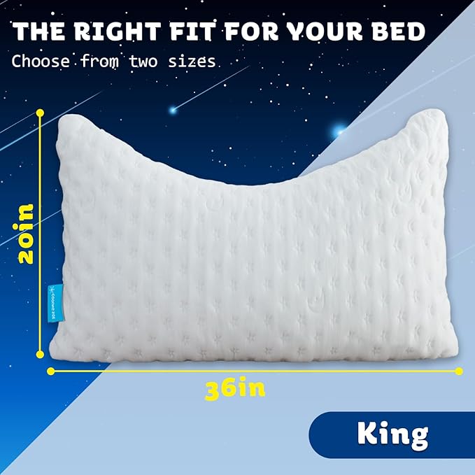 KUCEY Cooling Side Sleeper Pillow for Neck and Shoulder Pain, Luxury Shredded Memory Foam Curved Bed Pillows for Sleeping Set of 1- Adjustable King Size- Washable Cover Crescent White