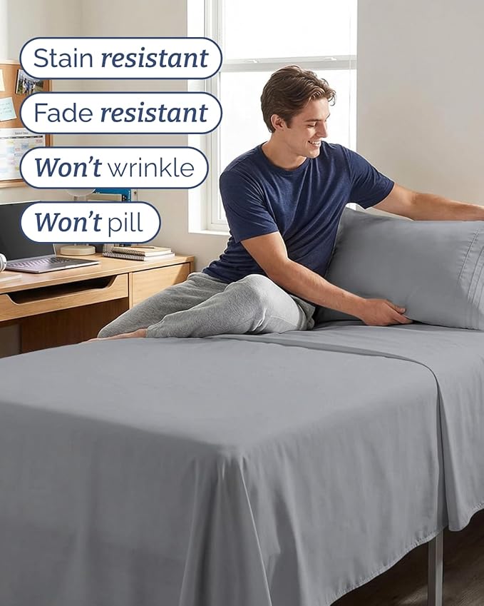 Twin XL 4 Piece Sheet Set - Comfy, Breathable & Cooling - Soft Hotel Luxury Bedding for Women, Men, Kids, Teens and Children - 1 Flat & 1 Fitted Sheet & 2 Pillowcases with Deep Pockets - Steel Blue