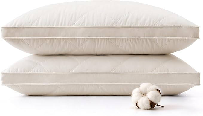 puredown® Goose Feathers and Down Pillows, 100% Organic Cotton Cover, Gusseted Pillow for Sleeping Hotel Collection Bed Pillows, King, Set of 2